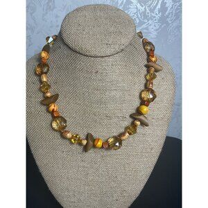 Colorful Beaded Necklace With Wooden Accents & Earthy Tones